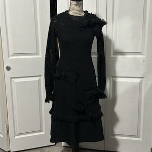 RED Valentino Long Sleeve Knit Fringe & Bow Dress